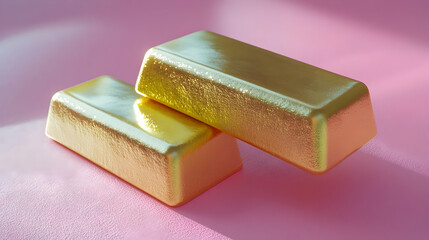 3D Render Golden Bars Pink Background