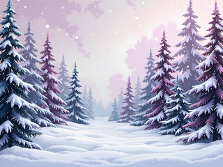 Fototapeta premium Serene snowy landscape with majestic pine trees in a soft winter glow, digital art of nature scene concept.