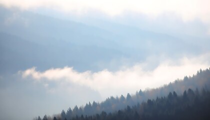 Obraz premium Serene Beauty of Mountains with Mist-Covered Forests