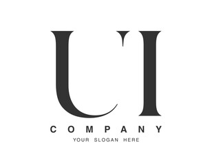 UI logo design. Initial letter u and i serif font style. Creative classic company name typography. Trendy logotype or identity.