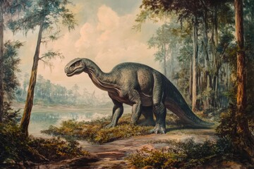 Brontosaurus. Dinosaur Illustration of Prehistoric Animal Resembling an Elephant