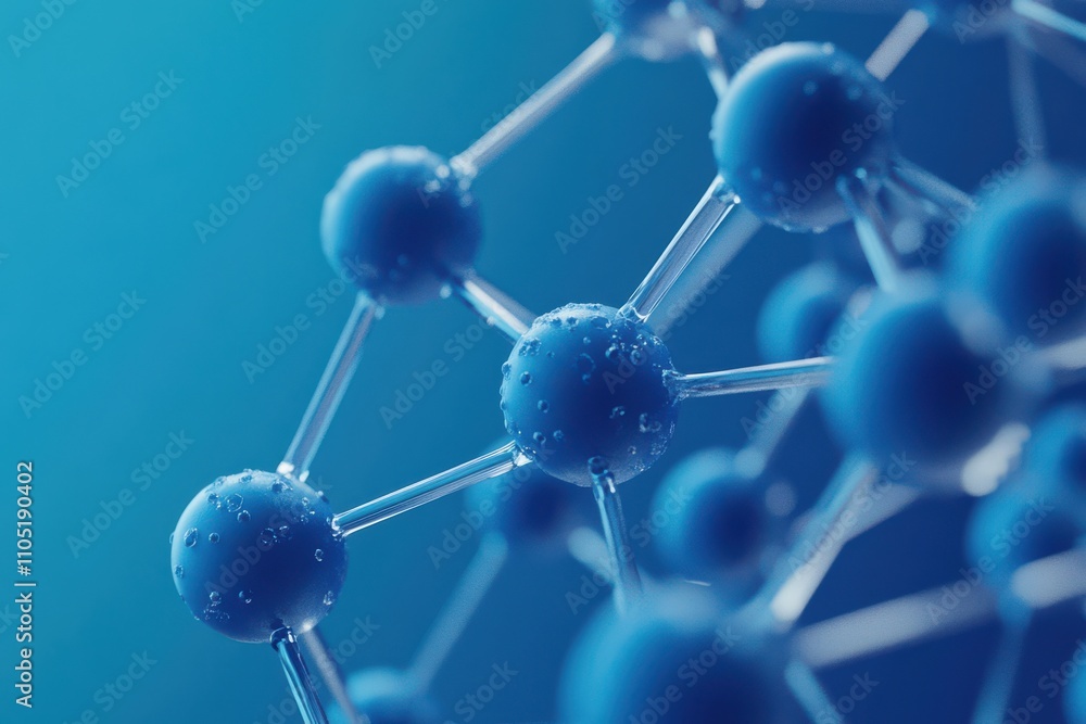 Poster a 3d representation of a molecular structure with interconnected blue spherical nodes