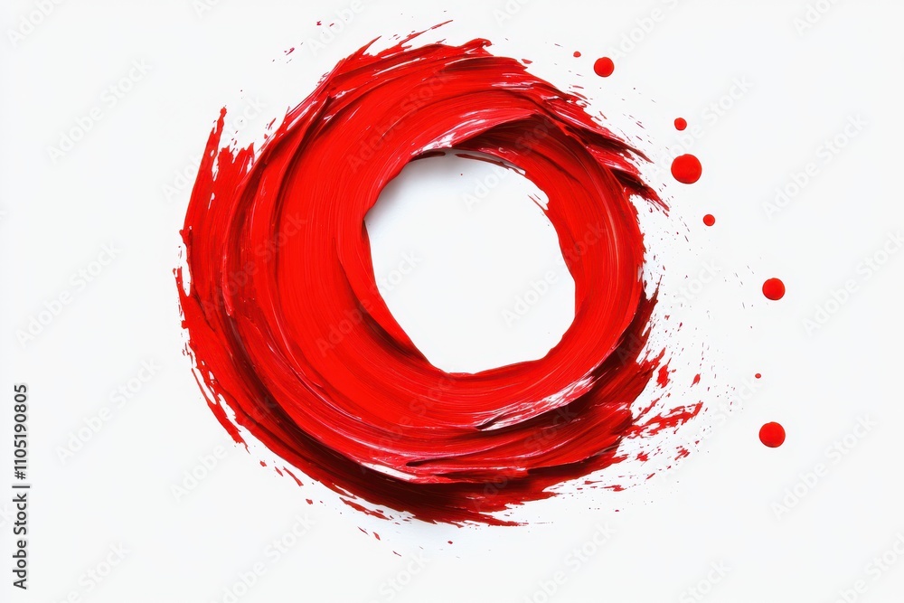 Poster a bold splash of red paint forming a circular shape with irregular edges and scattered droplets