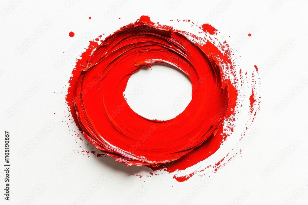 Aufkleber a bold splash of red paint forming a circular shape with irregular edges and scattered droplets