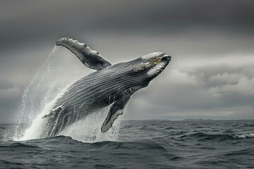 Fototapeta premium Fantastically beautiful majestic huge whale in blue ocean