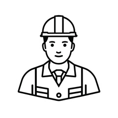 Professional Construction Worker Portrait in Linear Style with Safety Helmet