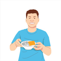 Illustration of a Man Carrying a Bowl of Meatballs