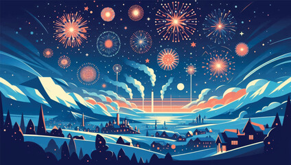Obraz premium illustration of the night sky filled with fireworks, welcoming the arrival of the new year