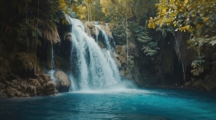 Naklejka premium Waterfall in Lush Green Forest