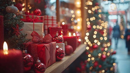 Festive holiday decorations urban market photography indoor close-up ai generated imagery capturing christmas cheer