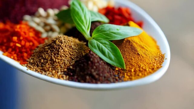 spices and herbs on a spoon
