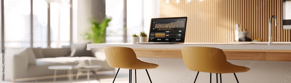 Poster a digital smart meter interface monitoring electricity usage in a modern home.
