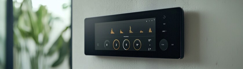 Obraz premium A digital smart meter interface monitoring electricity usage in a modern home.