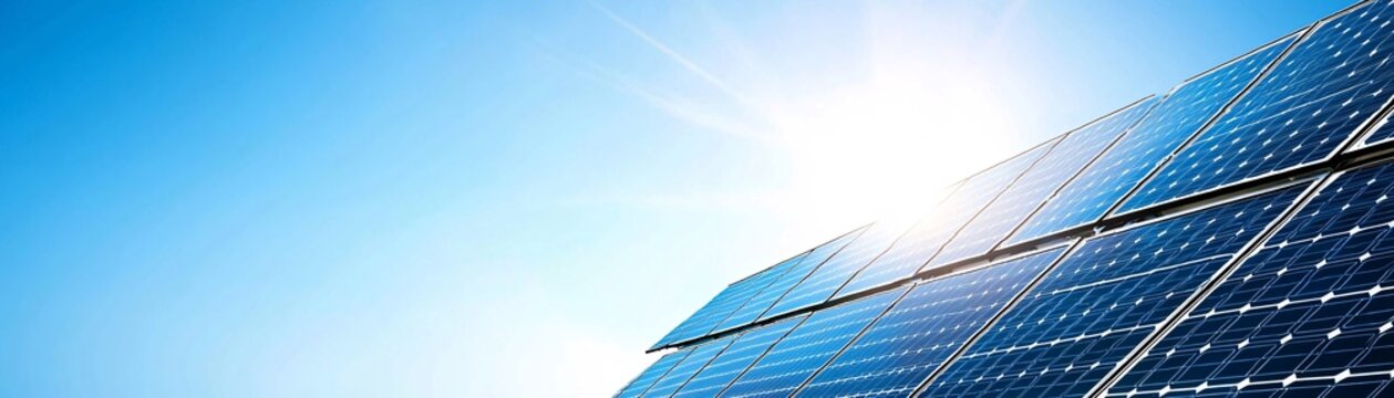 An array of solar panels on a factory roof under clear skies, optimized for industrial peak energy demands.