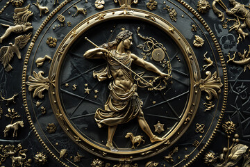 Obraz premium Astrological composition with Sagittarius zodiac sign symbol