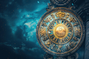 Fototapeta premium Astrological composition with zodiac circle in signs and symbols