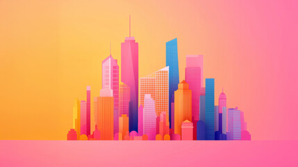 Fototapeta premium Cityscape Dreams: A vibrant and colorful cityscape, rendered in a minimalist style, evokes a sense of optimism, growth, and progress.