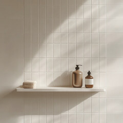 background, template of shelves, bathroom shelves in minimalism,for product presentation ,product card,products,cosmetics, product demonstration. location bathroom