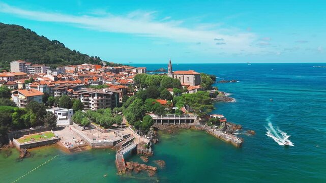 Aerial view of Mundaka fishing village in Biscay, Basque Country, northern Spain
