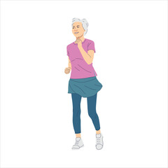 Illustration of Old Woman Jogging in the Morning