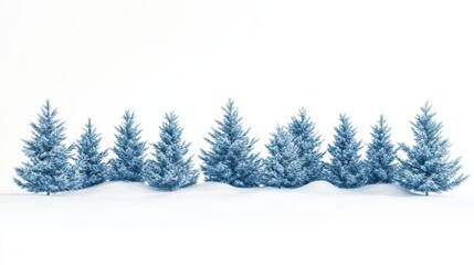 Naklejka premium A serene winter scene featuring a row of snow covered evergreen trees