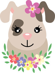 Cute dog with wreath floral on head