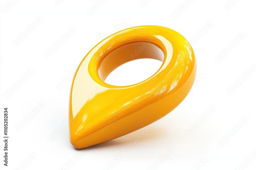 Poster a shiny golden yellow 3d location pin with a glossy finish and a circular hole in the middle