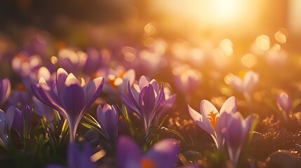 Crocuses in a Golden Sunset