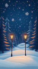 Illustration of a snowy christmas themed background low detail minimalistic