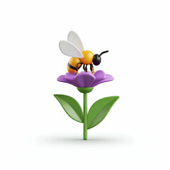 Naklejka premium 3D Bee on a Flower Icon Symbolizing Biodiversity