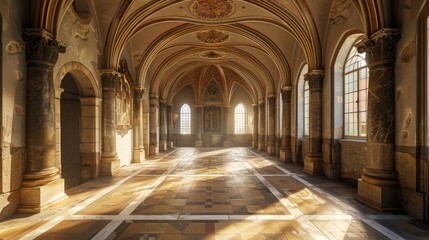 Fototapeta premium Fantasy medieval gallery in the castle.