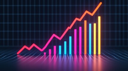 Fototapeta premium A colorful line graph and bar chart depicting upward trends, showcasing data metrics against a dark grid background.