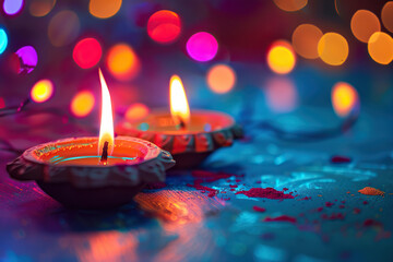 Beautiful greeting card with bright holiday composition for happy and celebrate Diwali