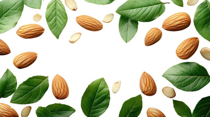 nuts with leaves isolated on white background