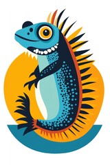 Playful chameleon illustration with blue and orange tones, bold geometric shapes, and a white background, perfect for nature-themed decor, kids rooms, and creative spaces..