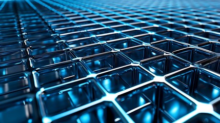 Obraz premium A close-up of a grid-like metallic surface with glowing edges, suggesting a futuristic design.