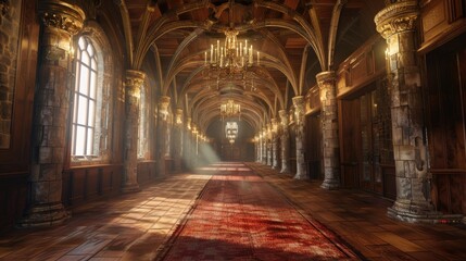 Fantasy medieval Great Hall in the royal palace.