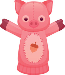 Cartoon pig doll. Animal puppet cartoon icon