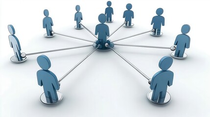 A network of blue figures symbolize interconnectedness, collaboration, and support within a community or team.  