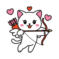 Cupid Cat with Bow and Arrow Illustration