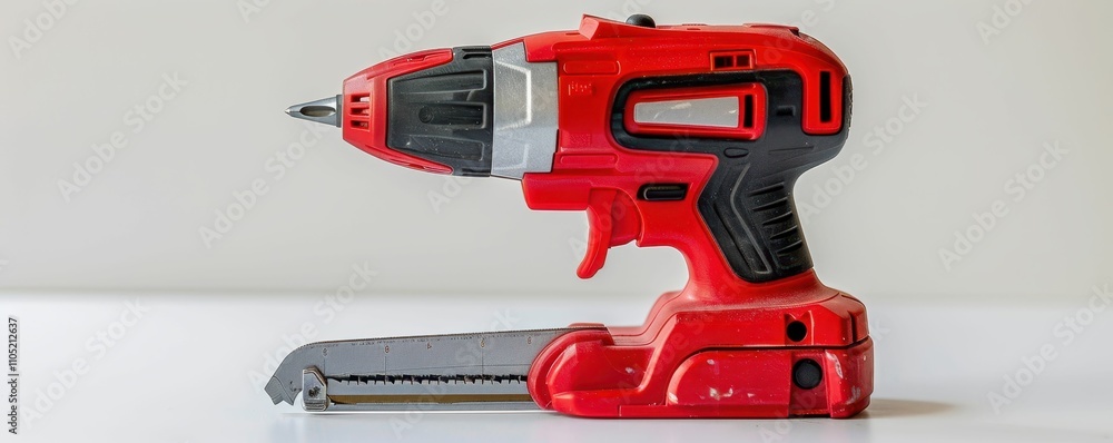 Poster a red cordless drill with a sleek design, showcasing its versatility for various diy projects.
