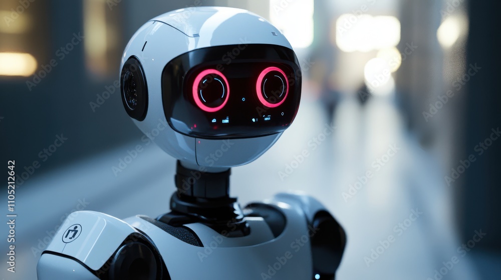 Poster ai-controlled surveillance robot monitoring a secure area,
