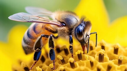 Close-Up of Bee Collecting Pollen from Flower
