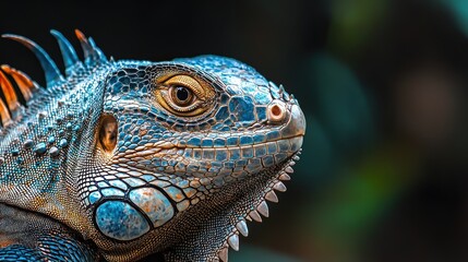 Fototapeta premium Iguanas are herbivorous reptiles known for their long tails, sharp claws, and spiky crests. Found in tropical regions, they are skilled climbers and can regrow their tails if lost.