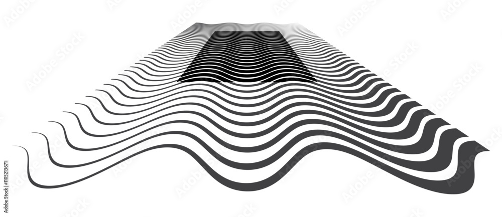 Aufkleber abstract background with waves lines. illusion of dynamic transition. black lines on a white backgro