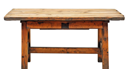 isolated old wooden table, side view