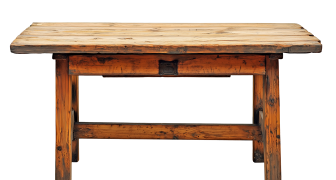 isolated old wooden table, side view