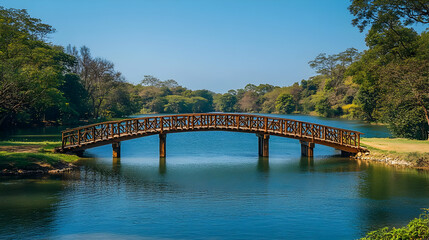 Wooden Bridge over Calm Lake Illustration