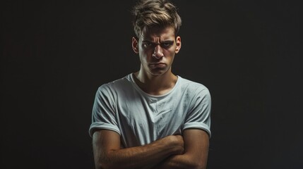 Fototapeta premium Upset Man on black background.