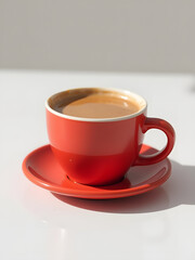 Obraz premium Bright Red Coffee Cup for a Cheerful Morning Setting